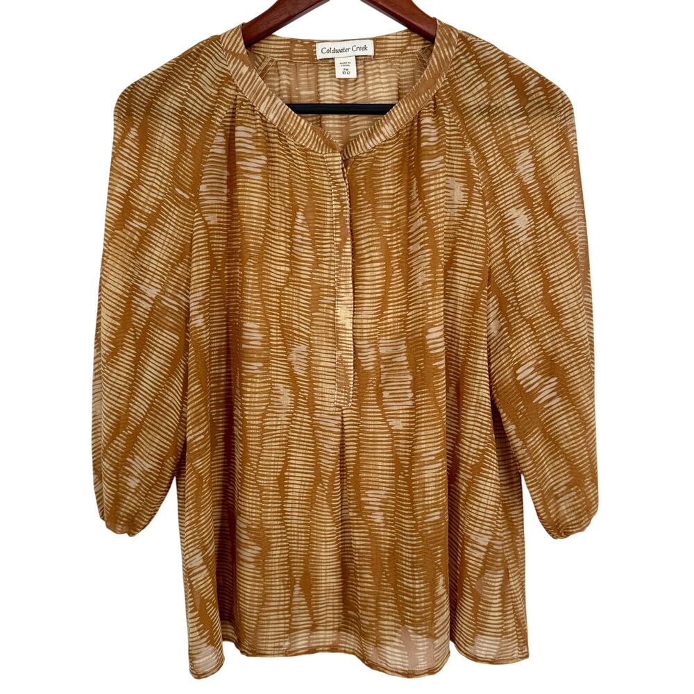Coldwater Creek Sz PM Petite Medium 10-12 SHEER Brown Blouse Shirt Top